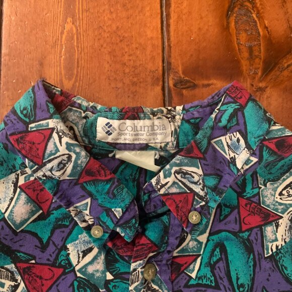 Vintage Men's Columbia Fish Print Short Sleeve Button Down Shirt GUC - Picture 12 of 13